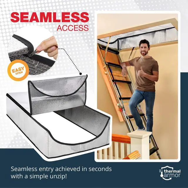 Alt view image 5 of 6 - Energy Saving Attic Stairs Insulation Cover 54x25x11 Extra Thick | Easy-access zipper opening. R-15.6 rated insulation seals pull-down stair, hatch & ladder gaps against drafts