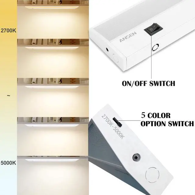 Alt view image 2 of 7 - 2Packs of Under Cabinet Lighting Hardwired, 12in 10W 666LM Dimmable Led Light for Kitchen/Closet, CRI 92+, R9 90+, 5 Color Temperature, 2700K-5000K(Warm White, Cool White, Daylight)