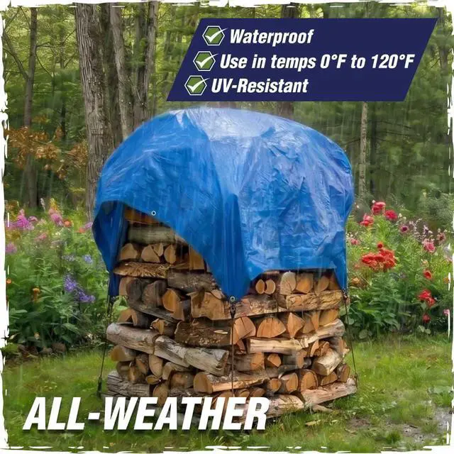 Alt view image 3 of 7 - Heavy Duty Waterproof Tarp, UV and Tear Resistant Cover with Reinforced Grommets and Corners, Outdoor Multipurpose Tarps for Camping, Patio, Garden, Car & Roof, 5 Mil, 6x8, 1 Pack, Blue