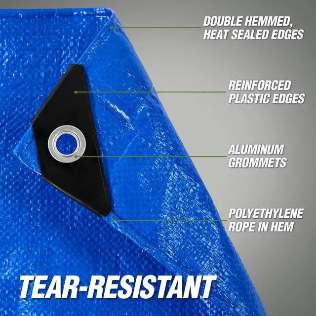 Alt view image 4 of 7 - Heavy Duty Waterproof Tarp, UV and Tear Resistant Cover with Reinforced Grommets and Corners, Outdoor Multipurpose Tarps for Camping, Patio, Garden, Car & Roof, 5 Mil, 6x8, 1 Pack, Blue