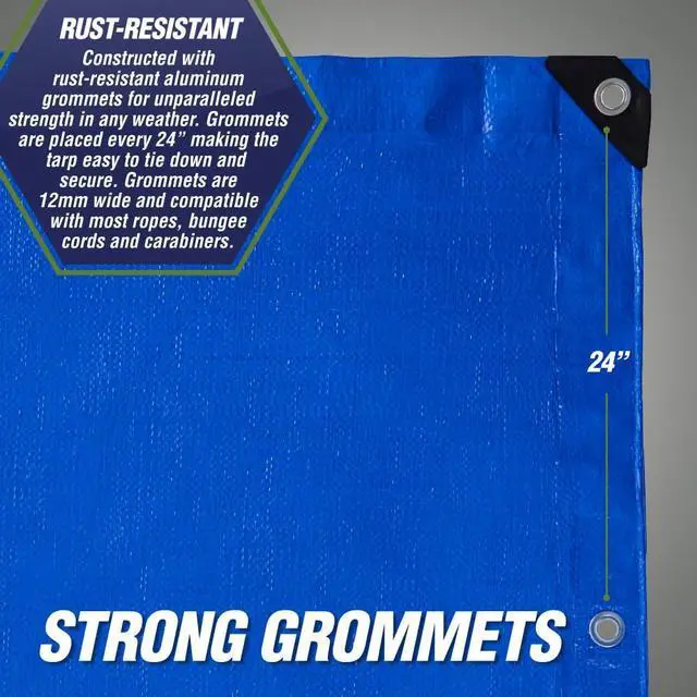 Alt view image 5 of 7 - Heavy Duty Waterproof Tarp, UV and Tear Resistant Cover with Reinforced Grommets and Corners, Outdoor Multipurpose Tarps for Camping, Patio, Garden, Car & Roof, 5 Mil, 6x8, 1 Pack, Blue