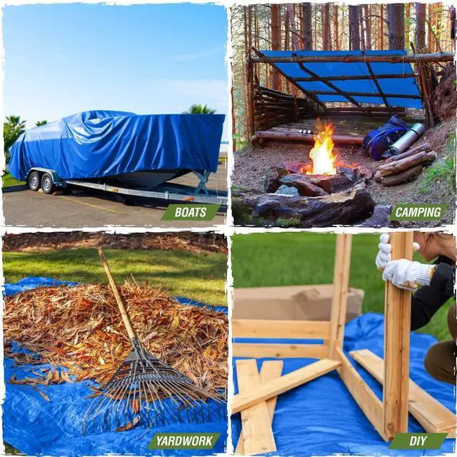Alt view image 6 of 7 - Heavy Duty Waterproof Tarp, UV and Tear Resistant Cover with Reinforced Grommets and Corners, Outdoor Multipurpose Tarps for Camping, Patio, Garden, Car & Roof, 5 Mil, 6x8, 1 Pack, Blue