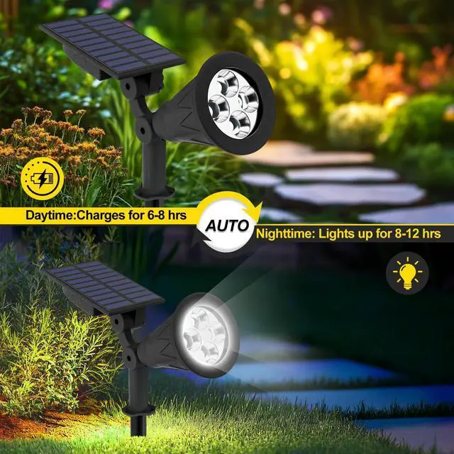 Alt view image 4 of 7 - Solar Spot Lights Outdoor Waterproof,Solar Landscape Spotlights,1Pack | Cool White, 4 LEDs, 2 Lighting Modes, IP65 Waterproof Dusk to Dawn Solar Lights for Tree, Patio, Yard, Garden, Driveway