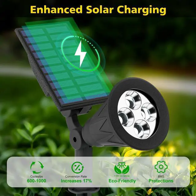 Alt view image 3 of 7 - Solar Spot Lights Outdoor Waterproof,Solar Landscape Spotlights,1Pack | Cool White, 4 LEDs, 2 Lighting Modes, IP65 Waterproof Dusk to Dawn Solar Lights for Tree, Patio, Yard, Garden, Driveway