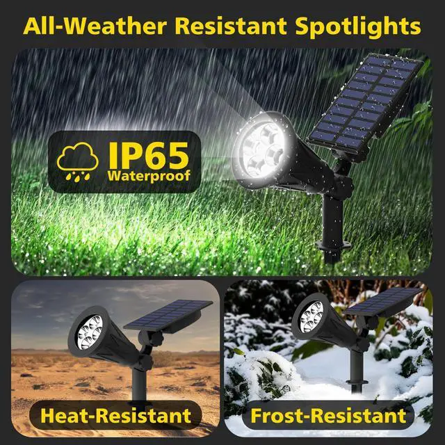 Alt view image 7 of 7 - Solar Spot Lights Outdoor Waterproof,Solar Landscape Spotlights,1Pack | Cool White, 4 LEDs, 2 Lighting Modes, IP65 Waterproof Dusk to Dawn Solar Lights for Tree, Patio, Yard, Garden, Driveway