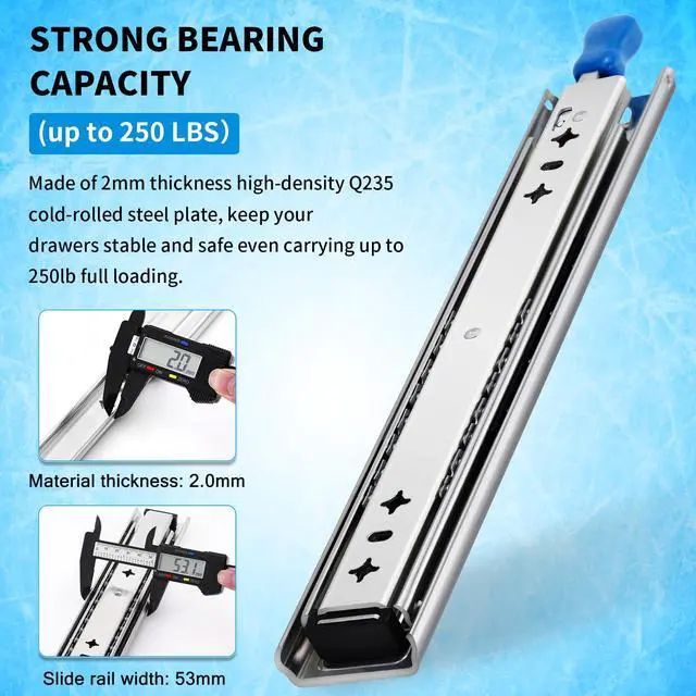 Alt view image 3 of 7 - Locking Heavy Duty Drawer Slides Full Extension 1240 Inch 250 LB | Side Mount Ball Bearing Lock Design Industrial Locking Cabinet Drawer Glides Rails Runners Available Sizes 1240 Inch 1 Pair
