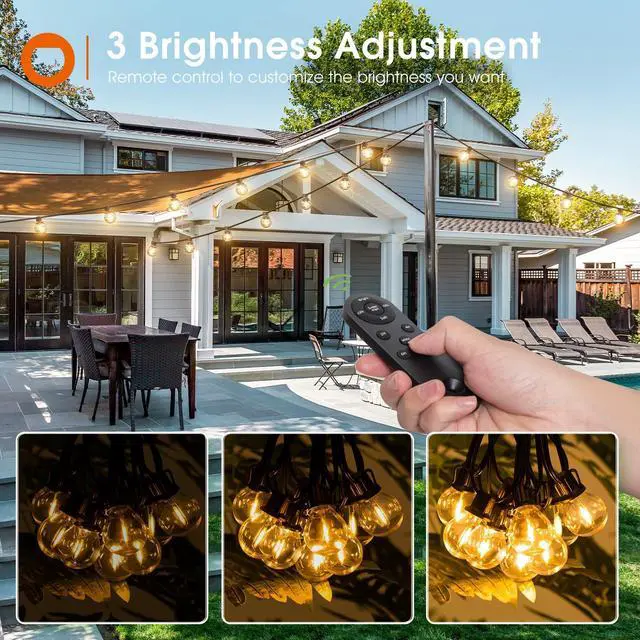 Alt view image 7 of 7 - 56FT(50+6) Solar String Lights Outdoor with Remote, 27 LED G40 Bulbs | Solar Powered & USB Charging Patio Lights, Dimmable Waterproof Solar String Lights for Outside, Camping, Backyard