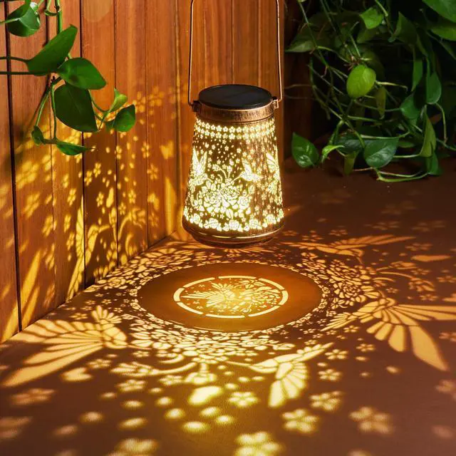 Alt view image 2 of 7 - 2 Pack Solar Lanterns Outdoor Waterproof Birthday Gifts for Women Mom Grandma, Hollowed-Out Metal Hummingbird Hanging Solar Lantern Lights Outdoor Decor, 2 Modes Lights Decor for Yard, Patio