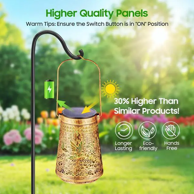 Alt view image 3 of 7 - 2 Pack Solar Lanterns Outdoor Waterproof Birthday Gifts for Women Mom Grandma, Hollowed-Out Metal Hummingbird Hanging Solar Lantern Lights Outdoor Decor, 2 Modes Lights Decor for Yard, Patio