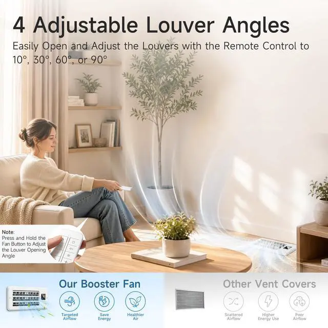 Alt view image 3 of 7 - Smart 4"x10" Register Booster Fan, Thermostat, 10 Speeds, Automatic Louver | AC Vent Booster with Remote and LCD Display, Improves Heating and Cooling Airflow for 4"x10" Floor, Wall or Ceiling Vents