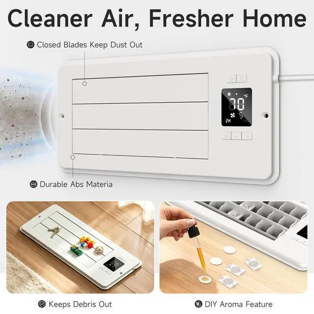 Alt view image 4 of 7 - Smart 4"x10" Register Booster Fan, Thermostat, 10 Speeds, Automatic Louver | AC Vent Booster with Remote and LCD Display, Improves Heating and Cooling Airflow for 4"x10" Floor, Wall or Ceiling Vents
