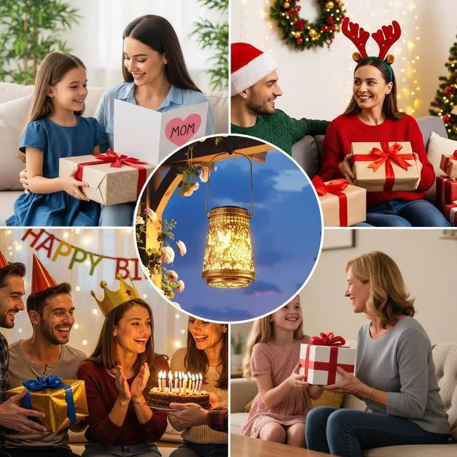 Alt view image 7 of 7 - 2 Pack Solar Lanterns Outdoor Waterproof Birthday Gifts for Women Mom Grandma, Hollowed-Out Metal Hummingbird Hanging Solar Lantern Lights Outdoor Decor, 2 Modes Lights Decor for Yard, Patio