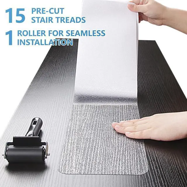 Alt view image 2 of 7 - Stair Treads Non Slip 6" x 30", 15-Pack Pre-Cut Clear Anti Slip Strips for Wooden Steps Indoor, Transparent and Waterproof Grip Tape, Safety for Elderly and Dogs