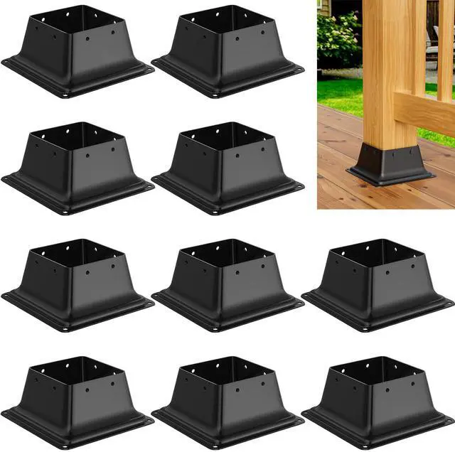Main image of 4x4 Post Base 10Pcs, Internal 3.58"x3.58" Heavy Duty Powder-Coated Steel Post Bracket Fit for Standard Wood Post Anchor, Decking Post Base for Deck Porch Handrail Railing Support