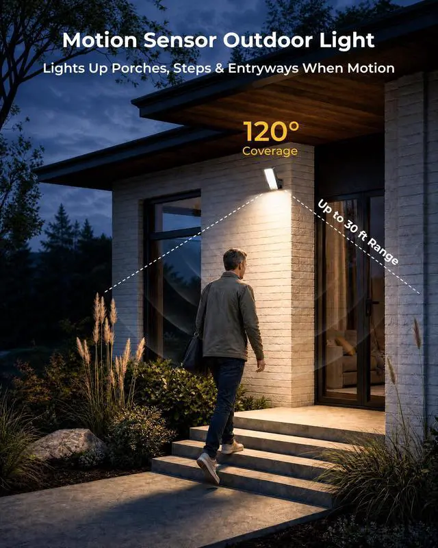 Alt view image 2 of 7 - Motion Sensor Outdoor Wall Lights, 10000mAh Rechargeable Battery Powered Outdoor Lights with Remote, 3 Modes with Red Alert, Dimmable & 3CCT, Outdoor Security Lights for Porch, Backyard, Garage