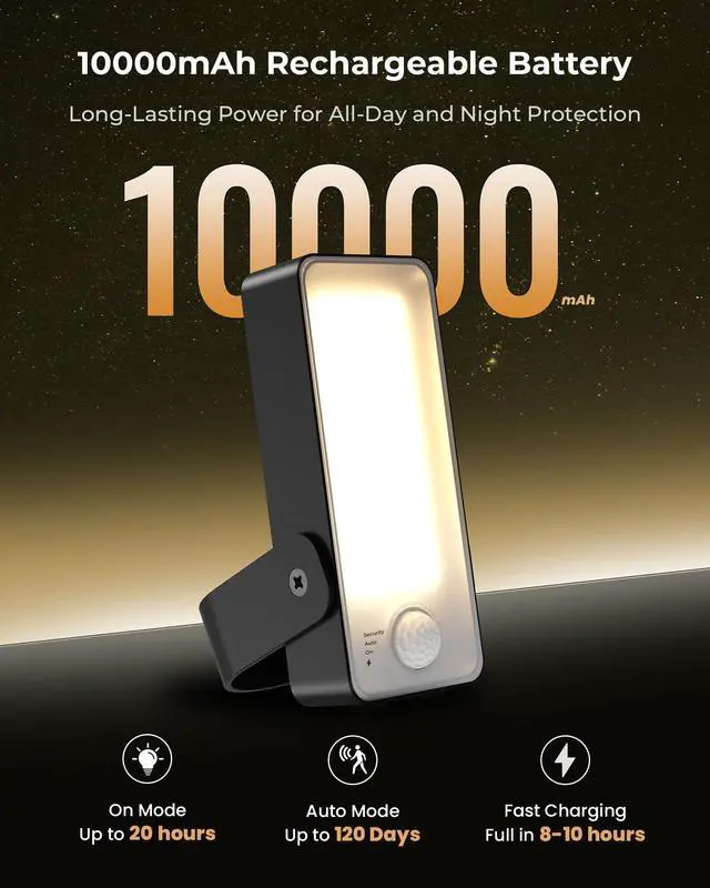 Alt view image 3 of 7 - Motion Sensor Outdoor Wall Lights, 10000mAh Rechargeable Battery Powered Outdoor Lights with Remote, 3 Modes with Red Alert, Dimmable & 3CCT, Outdoor Security Lights for Porch, Backyard, Garage