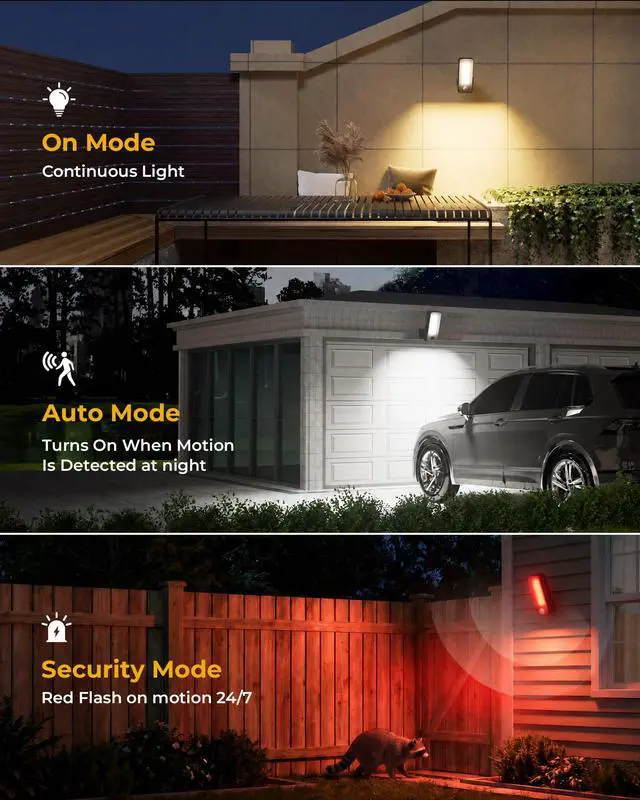 Alt view image 4 of 7 - Motion Sensor Outdoor Wall Lights, 10000mAh Rechargeable Battery Powered Outdoor Lights with Remote, 3 Modes with Red Alert, Dimmable & 3CCT, Outdoor Security Lights for Porch, Backyard, Garage