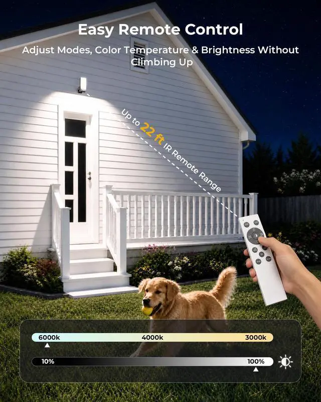 Alt view image 6 of 7 - Motion Sensor Outdoor Wall Lights, 10000mAh Rechargeable Battery Powered Outdoor Lights with Remote, 3 Modes with Red Alert, Dimmable & 3CCT, Outdoor Security Lights for Porch, Backyard, Garage