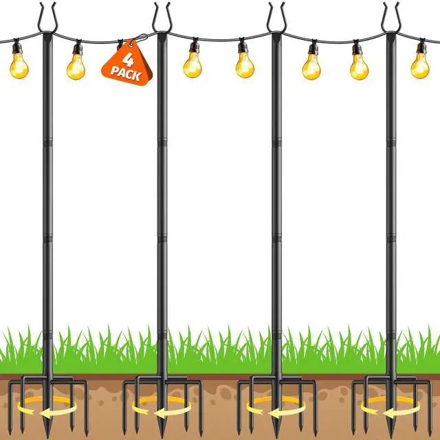 Main image of 4 Pack String Light Poles - 10FT Light Poles for Outside with Fork Base, Outdoor String Light Poles, Durable Poles for String Lights in Backyard, Deck, Garden, Wedding Events