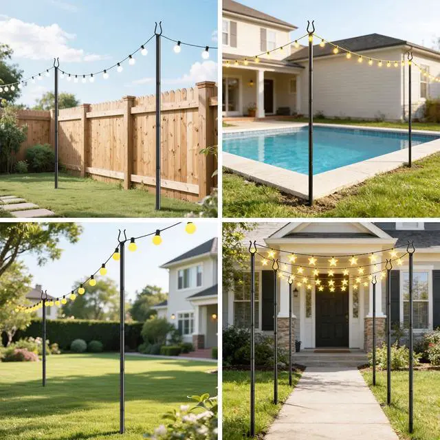 Alt view image 2 of 7 - 4 Pack String Light Poles - 10FT Light Poles for Outside with Fork Base, Outdoor String Light Poles, Durable Poles for String Lights in Backyard, Deck, Garden, Wedding Events