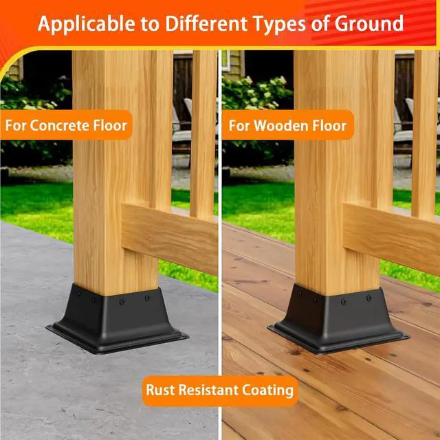 Alt view image 4 of 6 - 4x4 Post Base 10Pcs, Internal 3.58"x3.58" Heavy Duty Powder-Coated Steel Post Bracket Fit for Standard Wood Post Anchor, Decking Post Base for Deck Porch Handrail Railing Support