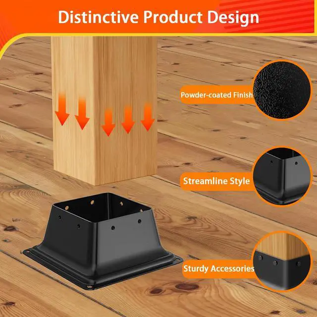 Alt view image 5 of 6 - 4x4 Post Base 10Pcs, Internal 3.58"x3.58" Heavy Duty Powder-Coated Steel Post Bracket Fit for Standard Wood Post Anchor, Decking Post Base for Deck Porch Handrail Railing Support
