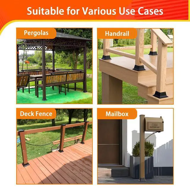 Alt view image 6 of 6 - 4x4 Post Base 10Pcs, Internal 3.58"x3.58" Heavy Duty Powder-Coated Steel Post Bracket Fit for Standard Wood Post Anchor, Decking Post Base for Deck Porch Handrail Railing Support