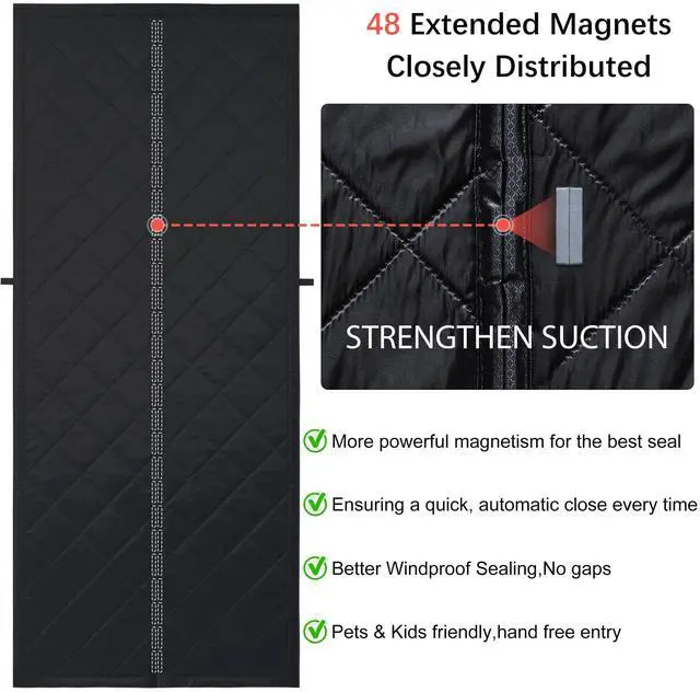 Alt view image 6 of 7 - Upgraded Magnetic Thermal Insulated Door Curtain | Thicken Polyester Fiberfill & Thicker Oxford Fabric,Temporary Folding Doors Insulation Cover,Window Insulation Kit for Winter