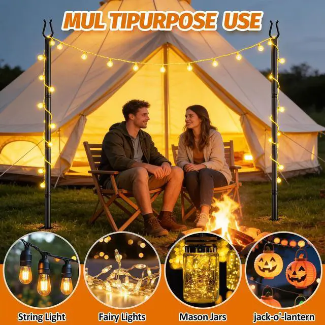 Alt view image 3 of 7 - 4 Pack String Light Poles - 10FT Light Poles for Outside with Fork Base, Outdoor String Light Poles, Durable Poles for String Lights in Backyard, Deck, Garden, Wedding Events