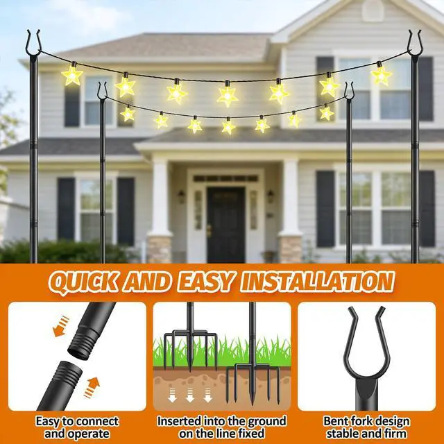 Alt view image 5 of 7 - 4 Pack String Light Poles - 10FT Light Poles for Outside with Fork Base, Outdoor String Light Poles, Durable Poles for String Lights in Backyard, Deck, Garden, Wedding Events