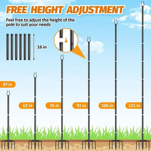 Alt view image 7 of 7 - 4 Pack String Light Poles - 10FT Light Poles for Outside with Fork Base, Outdoor String Light Poles, Durable Poles for String Lights in Backyard, Deck, Garden, Wedding Events