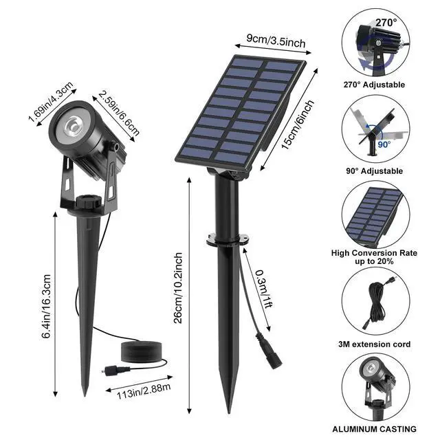 Alt view image 2 of 7 - Christmas Solar Landscape Spotlights White 6000K Metal, Garden Spot Lights Outdoor IP65 Waterproof 9.8ft Cable Separated Panel, Auto On/Off for Tree Flag Driveway Pathway Halloween Pool Area