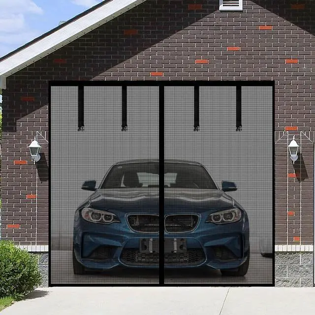 Main image of Magnetic Garage Screen Door for 1 Car Garage Doors 9x7FT- Reinforced Self Sealing Fiberglass Mesh Door with 4 Strapping Tapes, High Energy MagnetsHands Free Door Screen with Closure Weighted Bottom