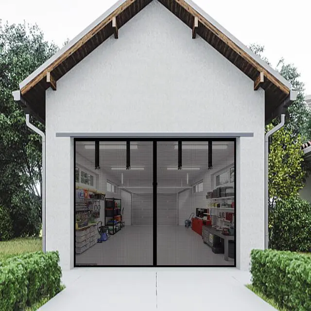 Alt view image 6 of 6 - Magnetic Garage Screen Door for 1 Car Garage Doors 9x7FT- Reinforced Self Sealing Fiberglass Mesh Door with 4 Strapping Tapes, High Energy MagnetsHands Free Door Screen with Closure Weighted Bottom