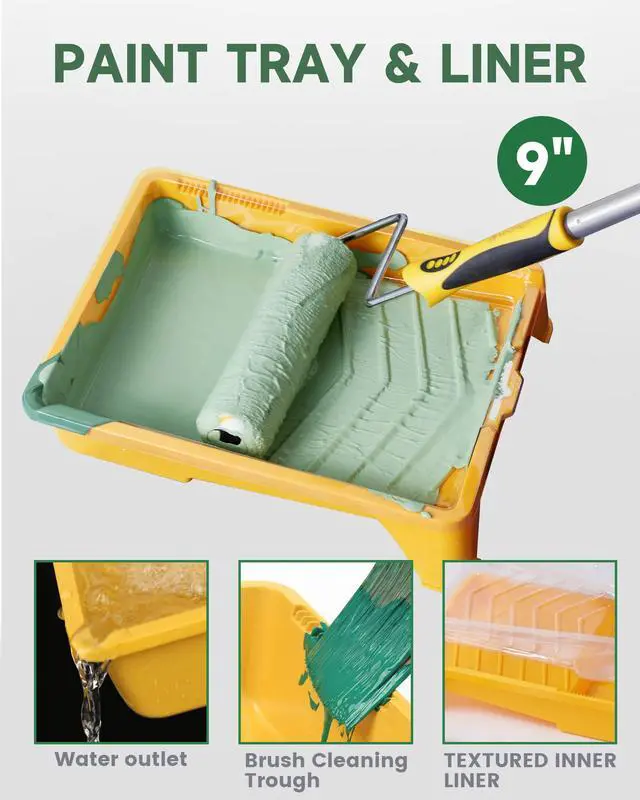 Alt view image 4 of 7 - Paint Roller Kit with Extension Pole - 9 Inch Paint Roller with Tray | Mini Paint Roller 4 inch, Small Paint Brush, 16 Piece Complete Painting Tool Set Suitable for House & Wall Painting
