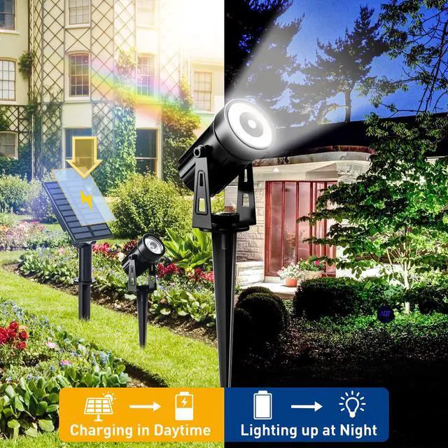 Alt view image 6 of 7 - Christmas Solar Landscape Spotlights White 6000K Metal, Garden Spot Lights Outdoor IP65 Waterproof 9.8ft Cable Separated Panel, Auto On/Off for Tree Flag Driveway Pathway Halloween Pool Area