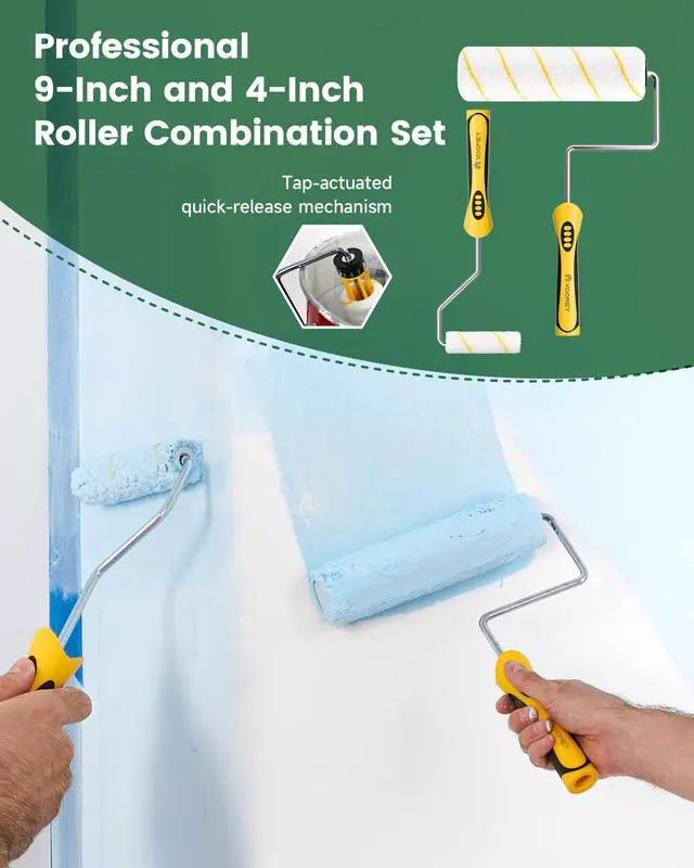 Alt view image 5 of 7 - Paint Roller Kit with Extension Pole - 9 Inch Paint Roller with Tray | Mini Paint Roller 4 inch, Small Paint Brush, 16 Piece Complete Painting Tool Set Suitable for House & Wall Painting