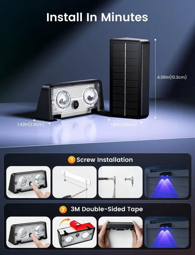 Alt view image 5 of 7 - Solar Fence Lights 8 Pack 9 Colors & 11 Lighting Modes Solar Wall Lights Outdoor Waterproof IP65 RGB Color Changing Fence Lights Solar Powered for Garden Yard Patio Deck Step Patio Wall