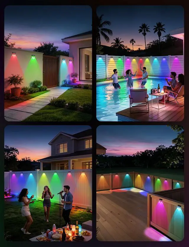 Alt view image 7 of 7 - Solar Fence Lights 8 Pack 9 Colors & 11 Lighting Modes Solar Wall Lights Outdoor Waterproof IP65 RGB Color Changing Fence Lights Solar Powered for Garden Yard Patio Deck Step Patio Wall