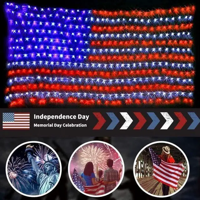 Alt view image 3 of 7 - American Flag Lights, 420 LED Lighted Flag Light,Waterproof Outdoor | 6.54FT x 3.28FT, Super Bright USA Flag, 4th of July Light, Memorial Day, Independence Day Decor Holiday Christmas Decoration