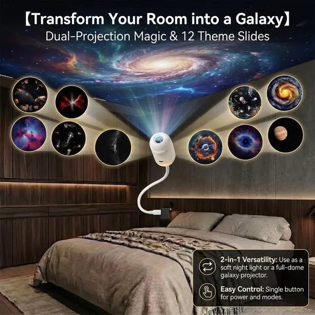 Alt view image 2 of 7 - 2-in-1 Galaxy Ocean HD Smart 5D Holographic Night Light Projector | Plug and Play, USB Portable, Adjustable Brightness, Manual 360° Rotating, Star Starry Sky Mini Projector for Bedroom Ceiling