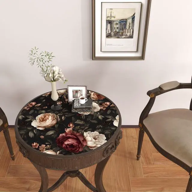 Alt view image 5 of 7 - Gothic Black Red Rose Floral Wallpaper Peel and Stick 17.5"x393" | Self Adhesive/Removable/Waterproof/Thick Vinyl Vintage Contact Paper for Bathroom Bedroom Shelf Cabinet Drawer,Prepasted