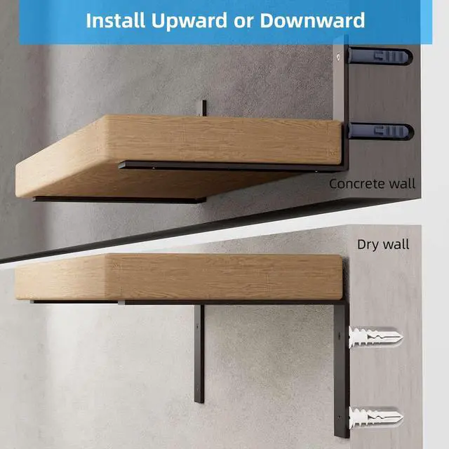 Alt view image 2 of 7 - 6-Pack Heavy Duty 12-Inch Black Shelf Brackets, L Shelf Bracket 12 Inch for Floating Shelves, 1/5-Inch Thick