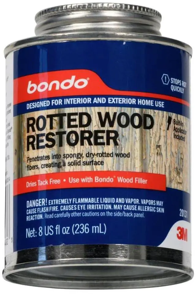 Alt view image 2 of 7 - Bondo Rotted Wood Restorer, 8 fl oz., Penetrates into Spongy, Dry-rotted Wood Fibers Creating a Solid Surface, Dries clear and tack free, Water Resistant, Stainable and paintable (20131)