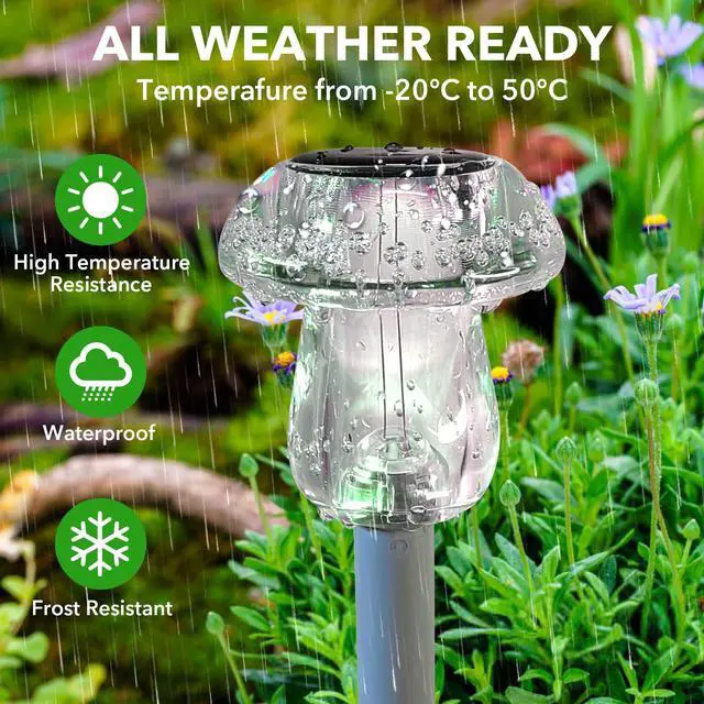 Alt view image 5 of 6 - Solar Lights Outdoor, 8 Pack Mushroom Lights Outside Waterproof, Solar Powered LED Lighting for Garden, Yard, Landscape, Path, Pathway, Lawn, Walkway, Driveway, Backyard Decor (Warm White)