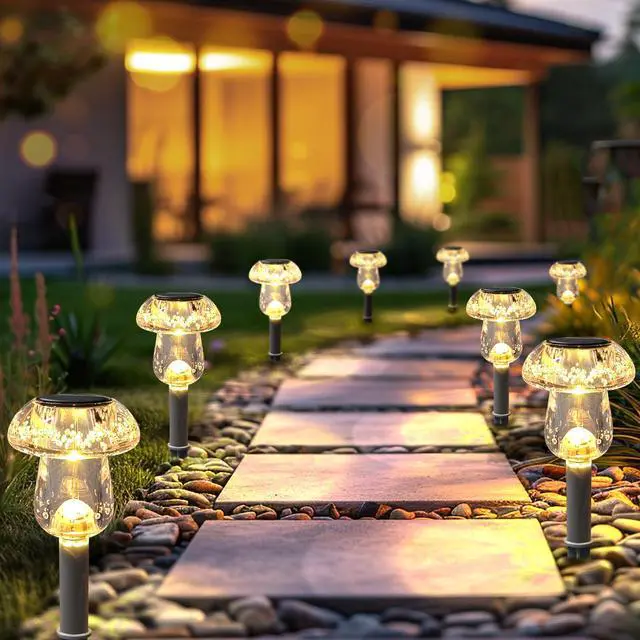 Alt view image 6 of 6 - Solar Lights Outdoor, 8 Pack Mushroom Lights Outside Waterproof, Solar Powered LED Lighting for Garden, Yard, Landscape, Path, Pathway, Lawn, Walkway, Driveway, Backyard Decor (Warm White)