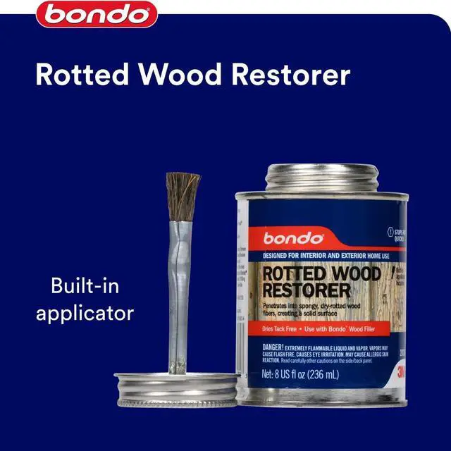 Alt view image 5 of 7 - Bondo Rotted Wood Restorer, 8 fl oz., Penetrates into Spongy, Dry-rotted Wood Fibers Creating a Solid Surface, Dries clear and tack free, Water Resistant, Stainable and paintable (20131)