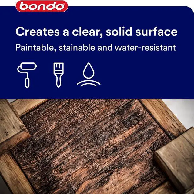 Alt view image 7 of 7 - Bondo Rotted Wood Restorer, 8 fl oz., Penetrates into Spongy, Dry-rotted Wood Fibers Creating a Solid Surface, Dries clear and tack free, Water Resistant, Stainable and paintable (20131)