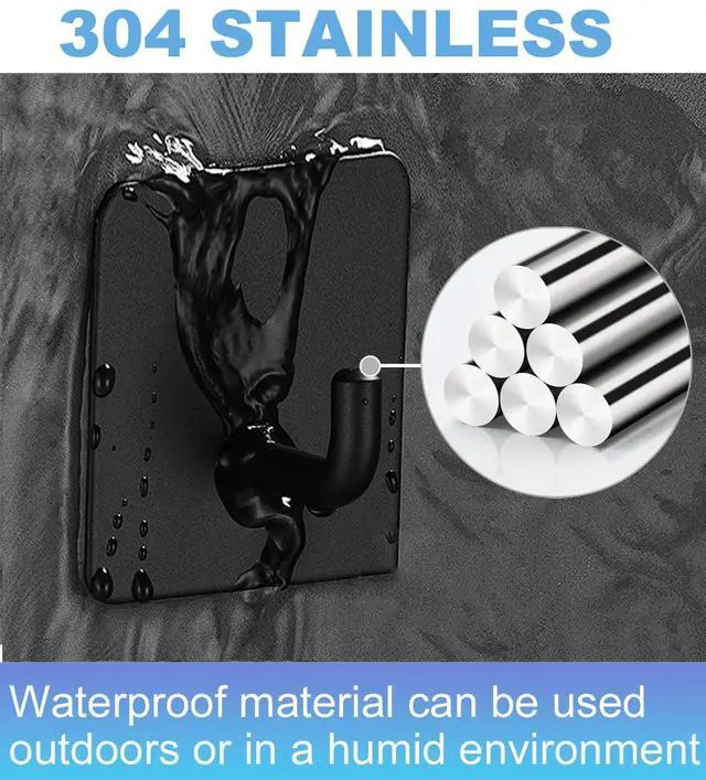 Alt view image 3 of 6 - 14 Pcs Towel Hooks with Removable Strips for Hanging, Adhesive Wall Heavy Duty, Outdoor No Damage, Sticky Hook for Bathrooms, Shower, Stockings, Decor, Robe, Small, Black 304 Stainless Steel
