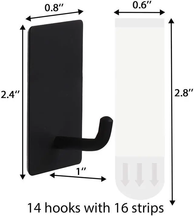 Alt view image 5 of 6 - 14 Pcs Towel Hooks with Removable Strips for Hanging, Adhesive Wall Heavy Duty, Outdoor No Damage, Sticky Hook for Bathrooms, Shower, Stockings, Decor, Robe, Small, Black 304 Stainless Steel